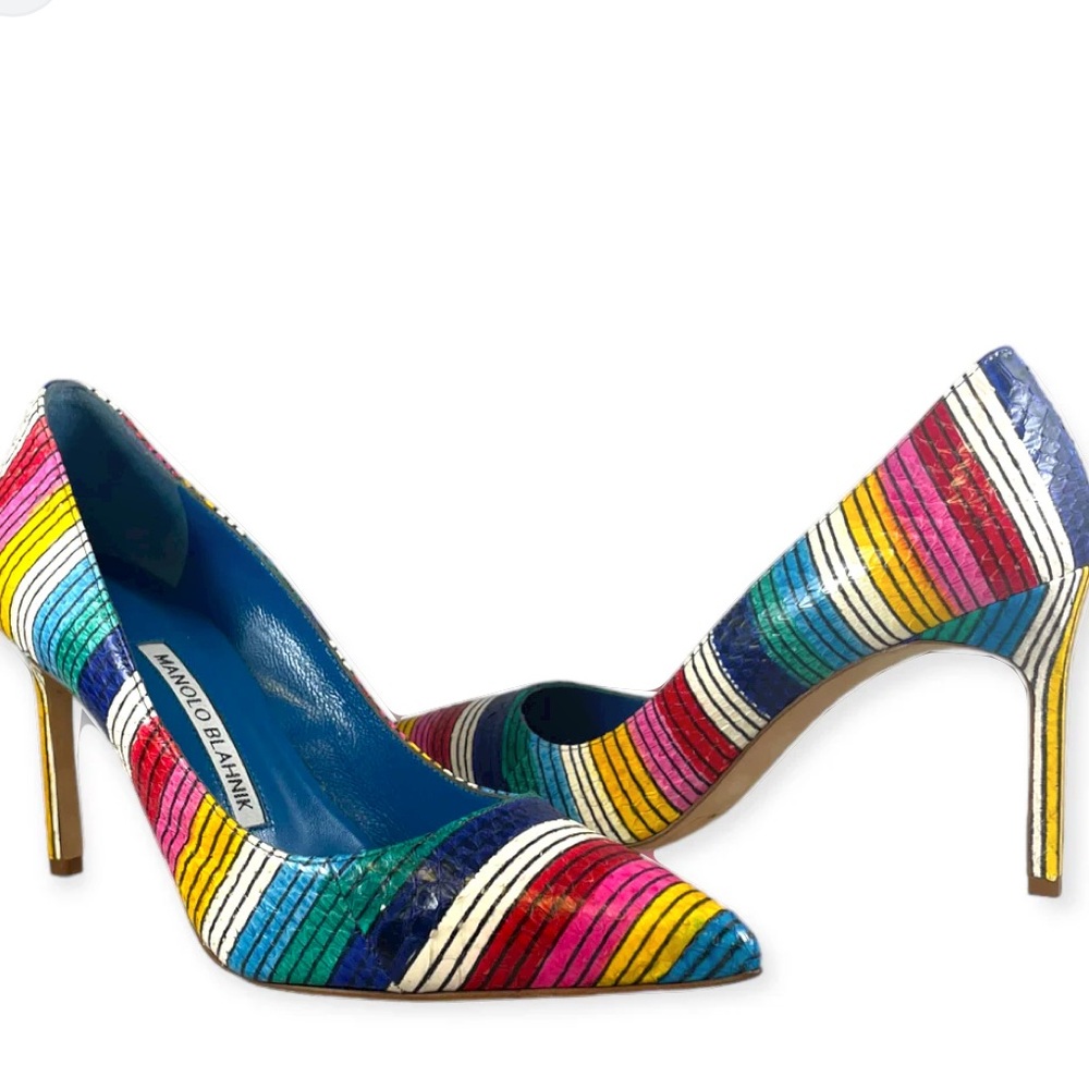 MANOLO BLAHNIK Snake Multi Rainbow BB Heel. Size 38. Fabulous Condition!!
